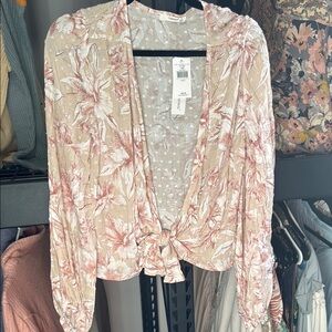 Multicolored Tie Front Top with Long Sleeves from buckle